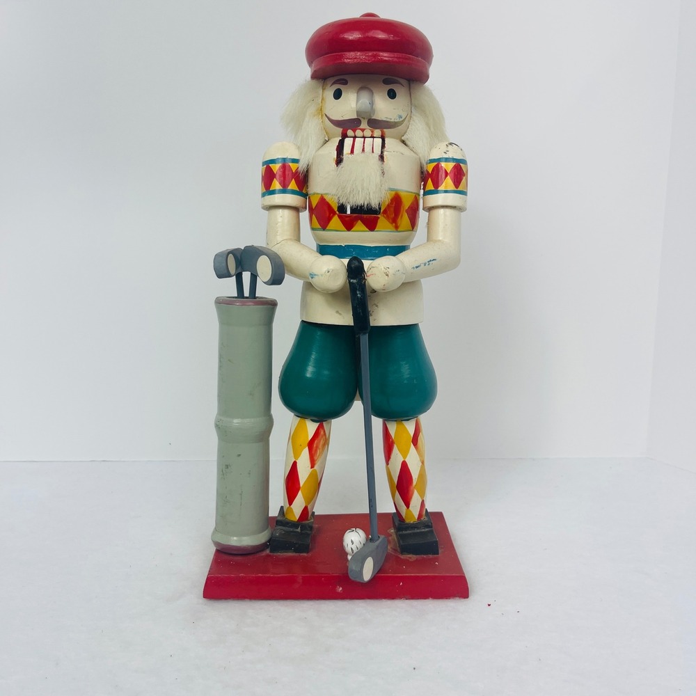 Kurt S. Adler Golf Nutcracker Golfer Red White Green Wood 12in Vintage Good